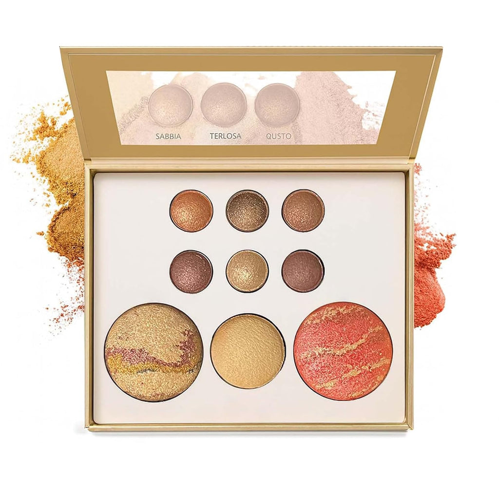 K'APEINE All-in-One Makeup Palette, 9 Colors Dark Brown Baked Face Kit Includes Eyeshadow, Blush, Highlighter & Bronzer | Sun-Kissed Intense Contour Set for Women - 02#