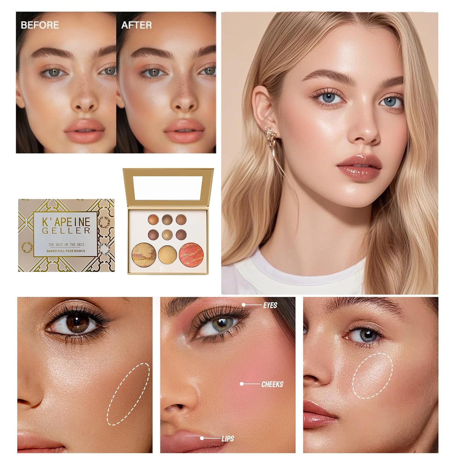 K'APEINE All-in-One Makeup Palette, 9 Colors Dark Brown Baked Face Kit Includes Eyeshadow, Blush, Highlighter & Bronzer | Sun-Kissed Intense Contour Set for Women - 02#