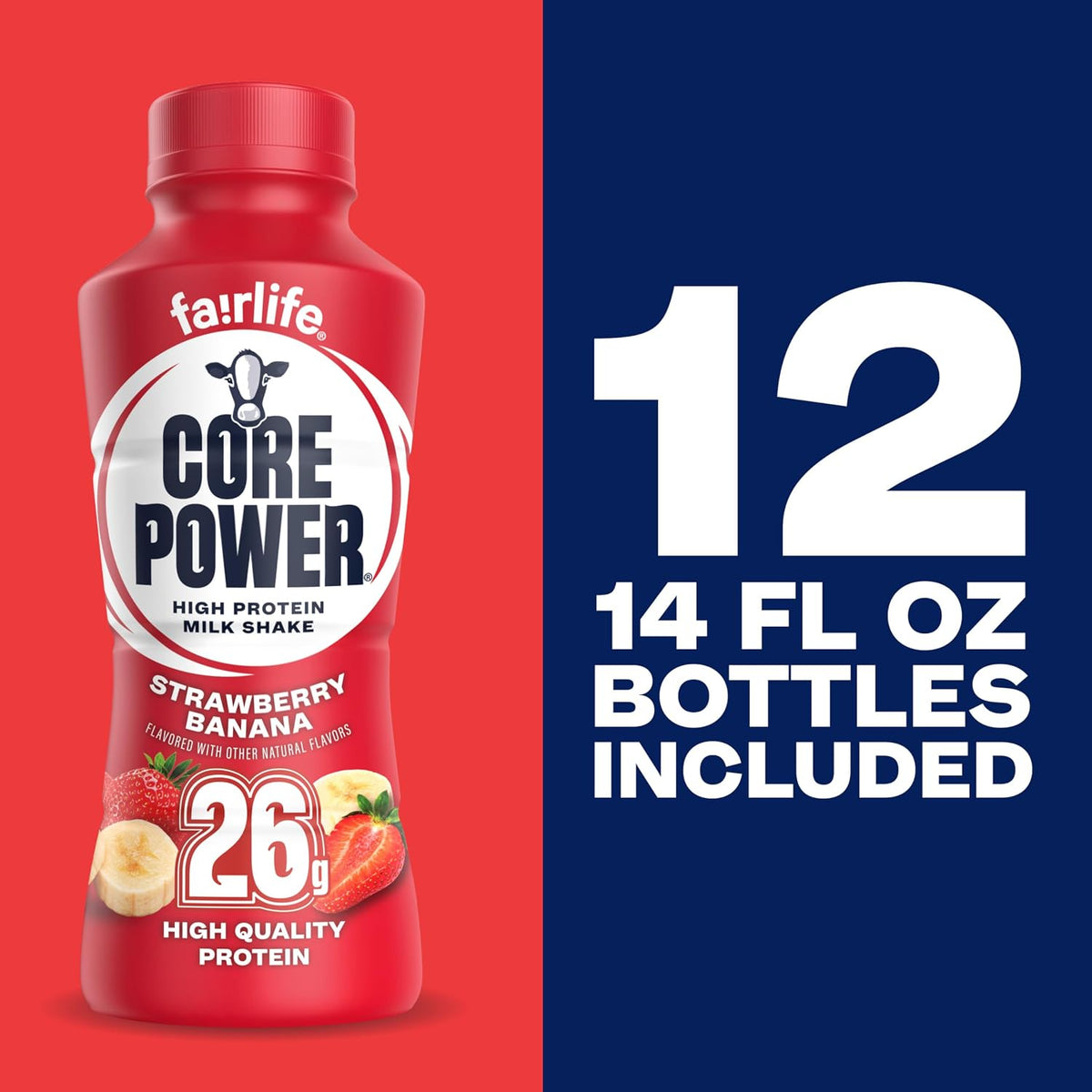 Core Power Protein Shake, Strawberry Banana, 26g Bottle, 14oz