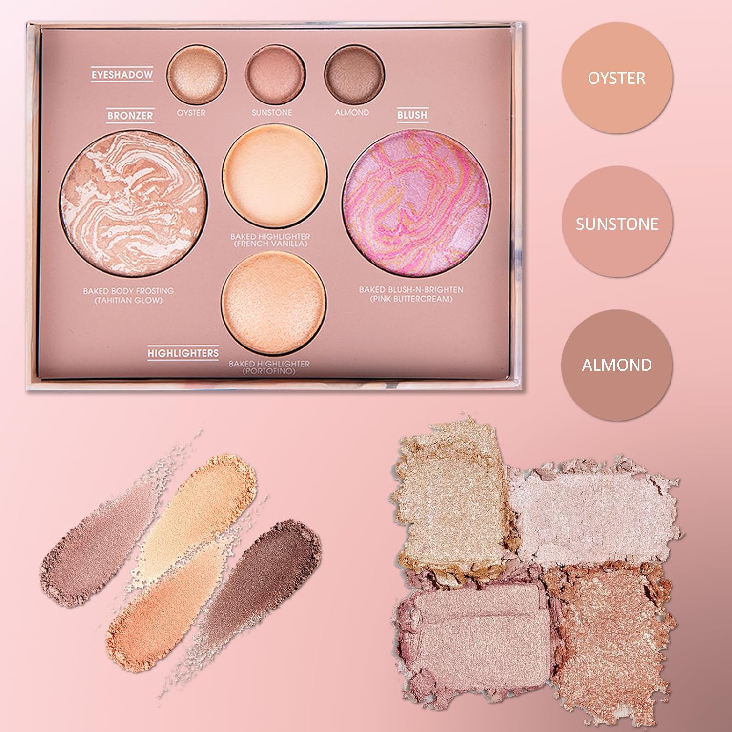 Best of The Baked Makeup Palette,Highly Pigmented, Long-Wearing,7Colors Full Size Baked Palette Includes 1Bronzer, 1Blush, 2Highlighters and 3Eyeshadows,Travel-Friendly Baking Makeup,Gifts for Girls.