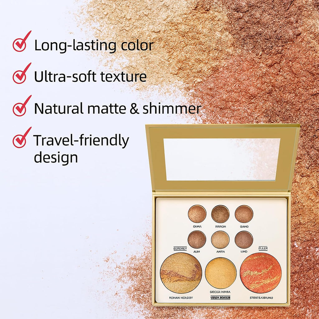 K'APEINE All-in-One Makeup Palette, 9 Colors Dark Brown Baked Face Kit Includes Eyeshadow, Blush, Highlighter & Bronzer | Sun-Kissed Intense Contour Set for Women - 02#