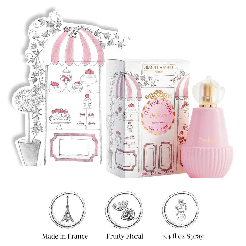 Jeanne Arthes - French Way of Life, Tea Time À Paris, Pavlova Eau De Parfum, Spray Perfume for Women, Fruity Floral Scent, Notes of Strawberry, Candied Apple, Made in France, 3.38 fl.oz
